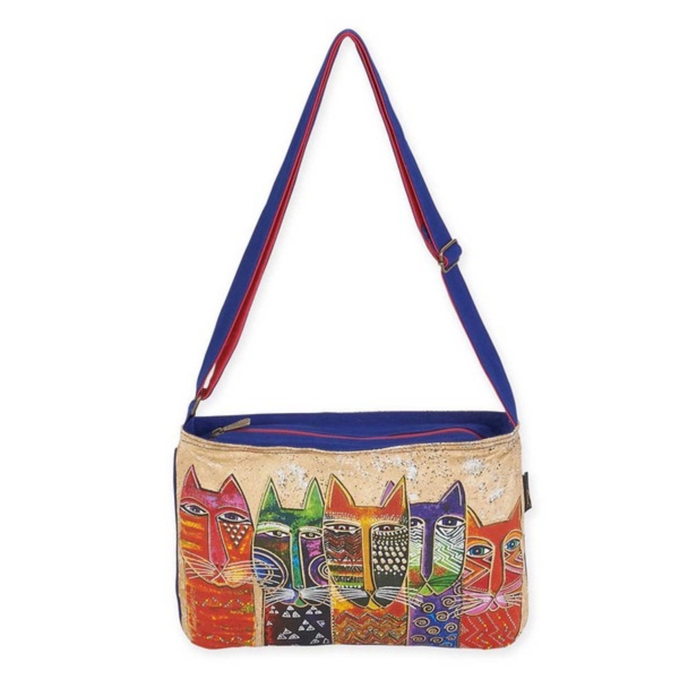 Sun N Sand Laurel Burch Long Neck Cats Crossbody Purse Bag KITTY PRINT